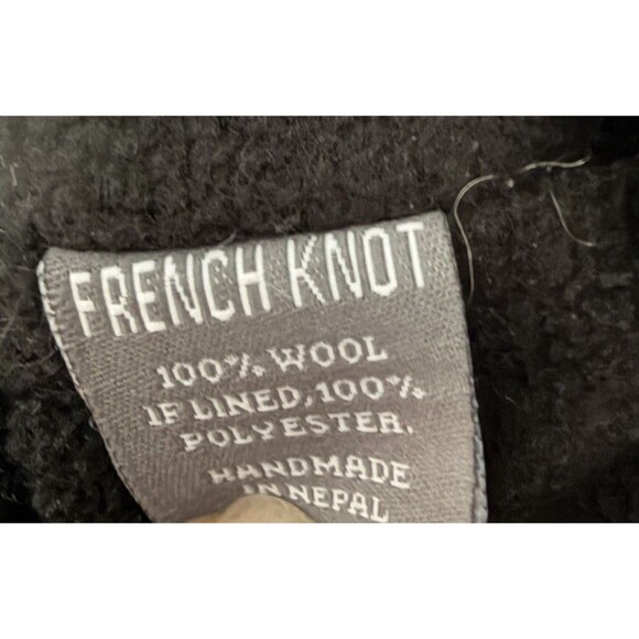 French Knot 100% Wool Beanie Hat Black Beige Hand Embroidered Flower Beaded Knit - Picture 7 of 9